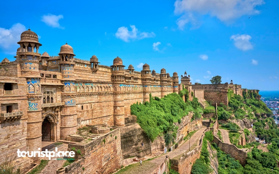 Historic Gwalior Fort built on a hilltop overlooking the city